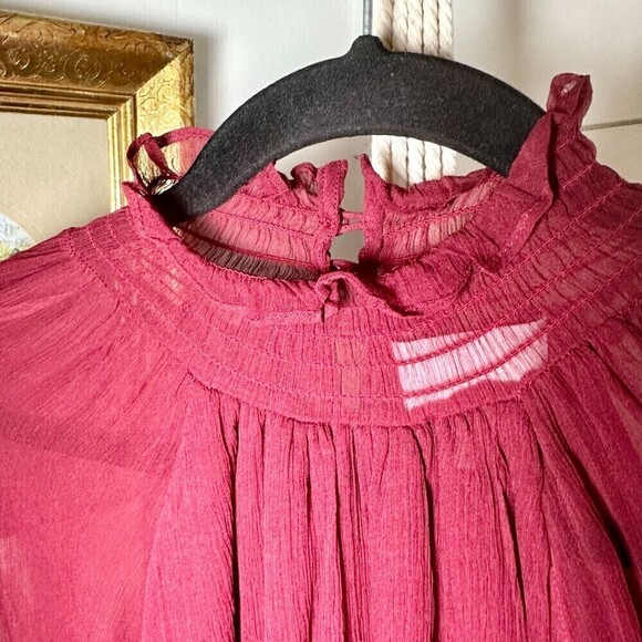 Gilner Farrar Dell Chiffon Blouse Ruby Burgundy Maroon Size Small - Picture 5 of 10